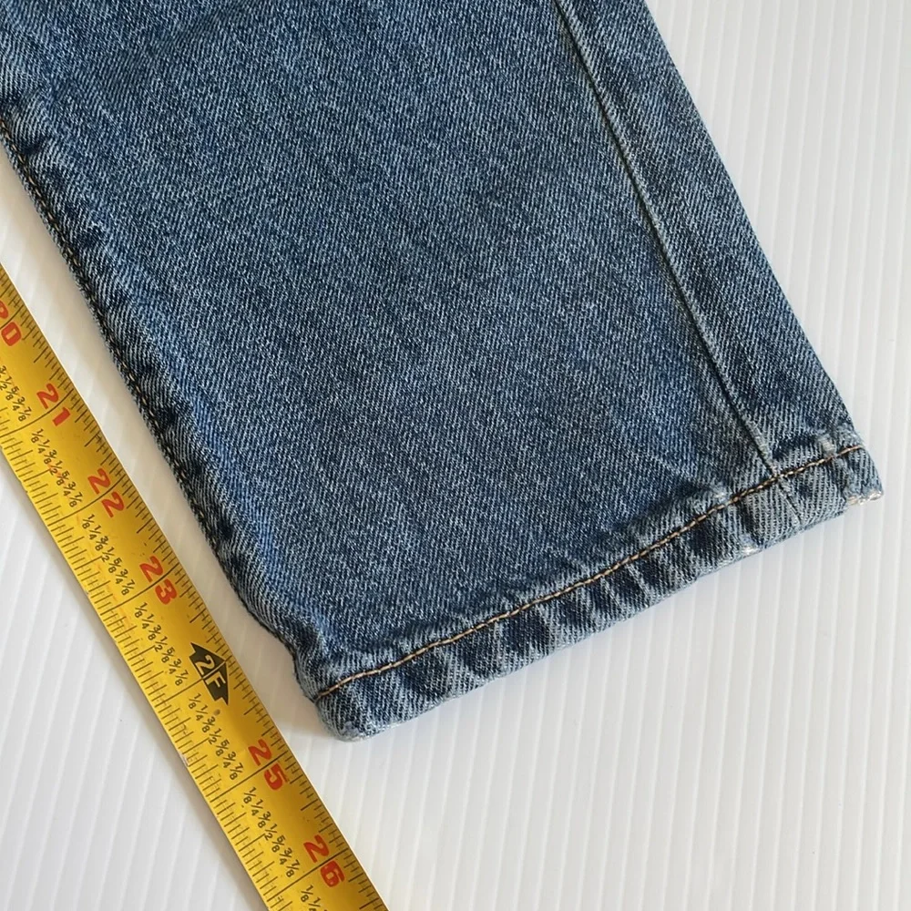 Old Navy super distressed high rise, straight leg, button fly jeans. Girls 14
